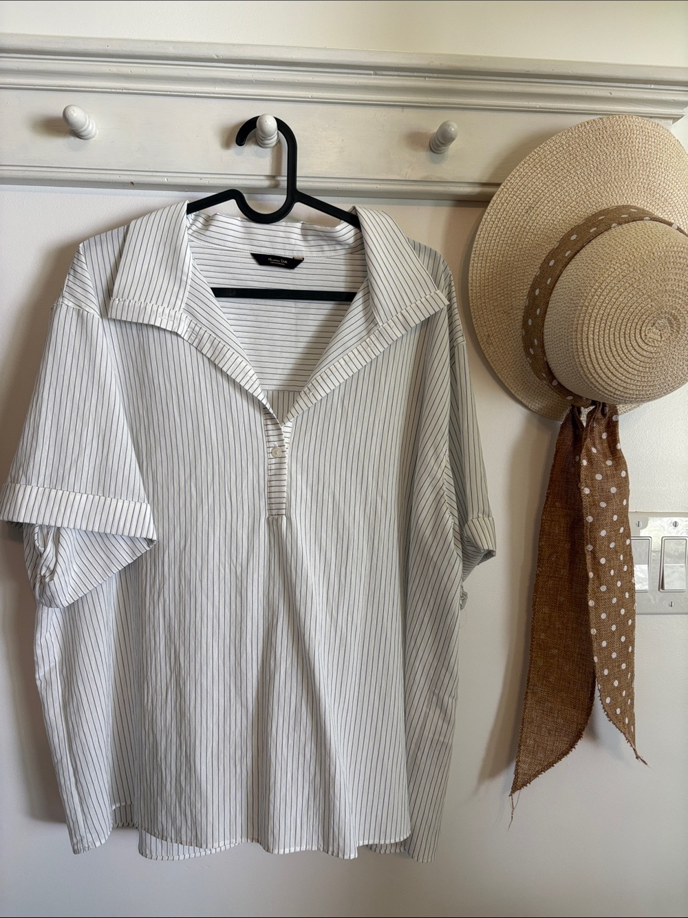 Massimo Dutti White Shirt with Navy Thin Stripes